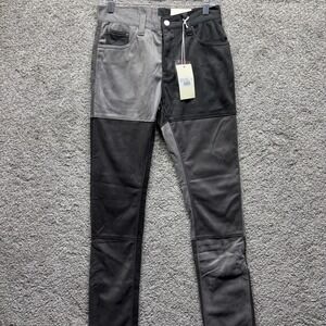 MNML Denim Button Fly Jeans Patchwork Suede Mens 28x34 Colorblock Black Gray NWT